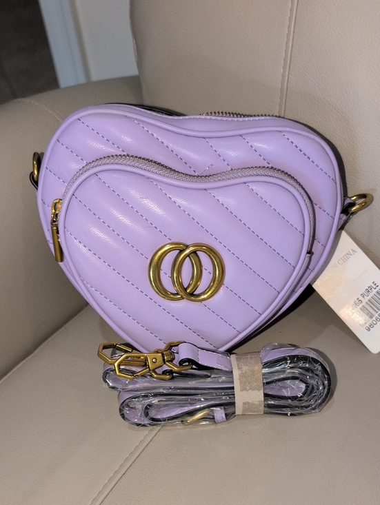 None Handbags - Lavender Heart-Shaped Crossbody Bag with Gold Toned Hardware